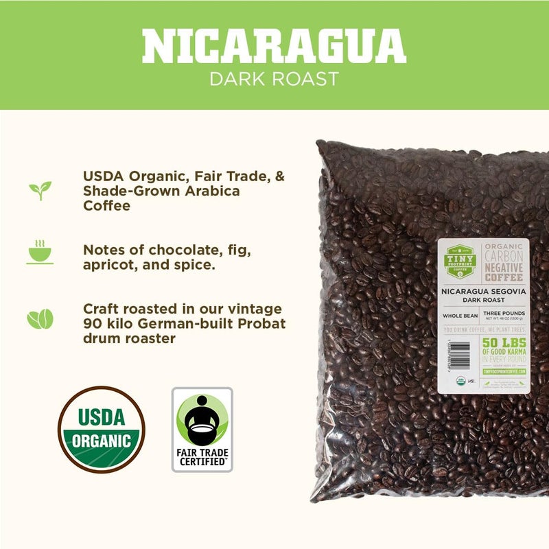 Tiny Footprint Coffee - Fair Trade Organic Nicaragua Segovia Dark Roast | Whole Bean Coffee | USDA Organic | Fair Trade Certified | Carbon Negative | 3 Pound - Image 2